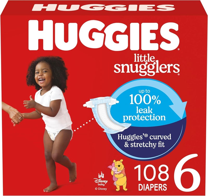 HUGGIES Size 6 Diapers, Little Snugglers Baby Diapers, Size 6 (35+ lbs), 108 Count (2 Packs of 54), Packaging May Vary - Image 1